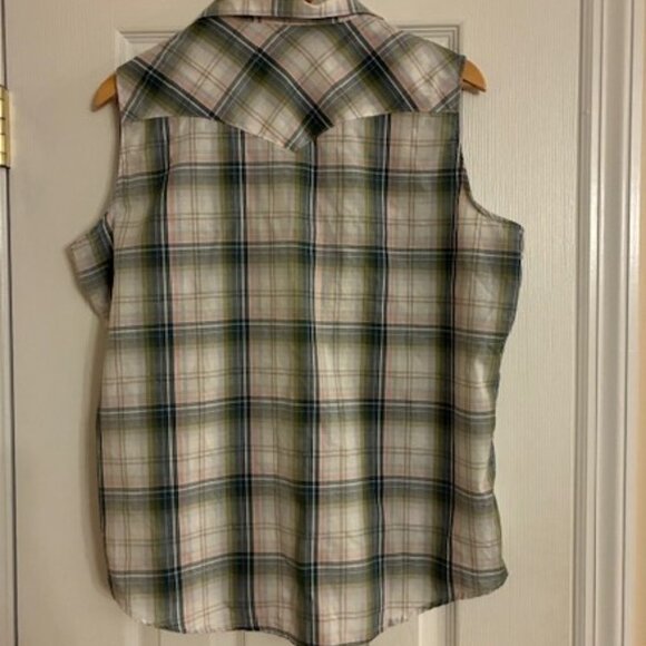 Wrangler Women's Green Plaid Pearl Snap Buttons Western Country Concert Shirt XL - Picture 3 of 8